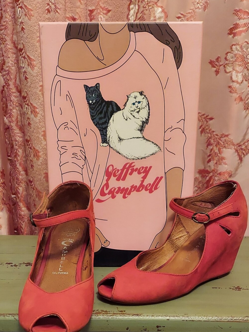 Jeffrey Campbell Red Nubuck Leather Peep-Toe 3" Wedges
